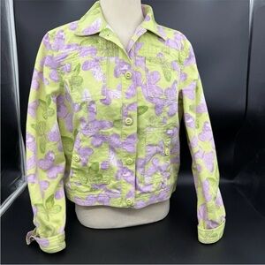 Liz Claiborne denim Jacket in Green and Purple butterflies large